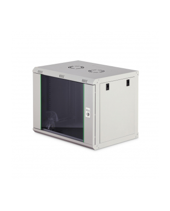 Szafa sieciowa wisząca jednosekcyjna DIGITUS Dynamic 19'' 9U, 600x450, drzwi szyba, szary, niezmontowana, 60kg