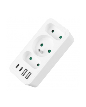 Gniazdko prądowe x3 + 4xUSB Maclean MCE248 F/W, rozgałęźnik z 3 gniazdami, 2xUSB A, 2xUSB C PD 20W, 1x16A + 2x6A