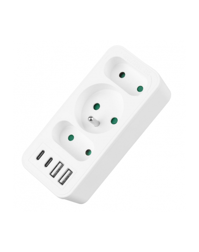 Gniazdko prądowe x3 + 4xUSB Maclean MCE248 F/W, rozgałęźnik z 3 gniazdami, 2xUSB A, 2xUSB C PD 20W, 1x16A + 2x6A główny