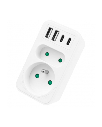 Gniazdko prądowe x2 + 4xUSB Maclean, rozgałęźnik z 2 gniazdami, 2xUSB A, 2xUSB C PD 20W, 1x16A + 1x6A, MCE249 F/W