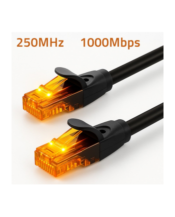 Kabel Patchcord Qoltec UTP | CAT6 | 2 x RJ-45 | High speed 1Gb/s | Pozłacane styki | 20m | Czarny