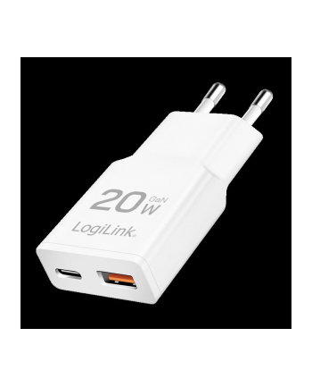 Ładowarka sieciowa LogiLink PA0346 USB GaN, 20 W, 1x USB-C (PD), 1x USB-A (QC), biała