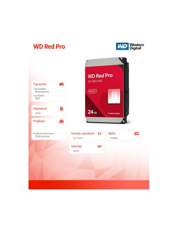 western digital Dysk HDD Red Pro 24TB 3,5'' 512MB/7200rpm WD241KFGX główny