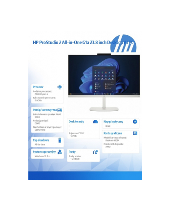 hp inc. Komputer All-in-One ProStudio 2 G2a R5-40  512GB/16GB/W11P/23.8 D35F2ET nr 1