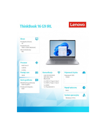 lenovo Notebook ThinkBook 16 G9 21US0073PB W11Pro CORE 5 210H/16GB/512GB/INT/16.0 WUXGA/Luna Gray/3YR OS + 1YR CI + CO2 Offset