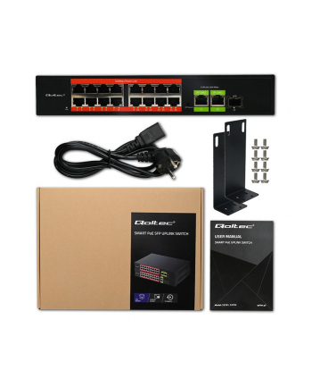 qoltec Przełącznik sieciowy SWITCH FAST Ethernet PoE | 16x RJ45 10/100  Mb/s | 2x RJ45 Uplink 1000 Mb/s | 1x SFP 1000Mb/s nr 1