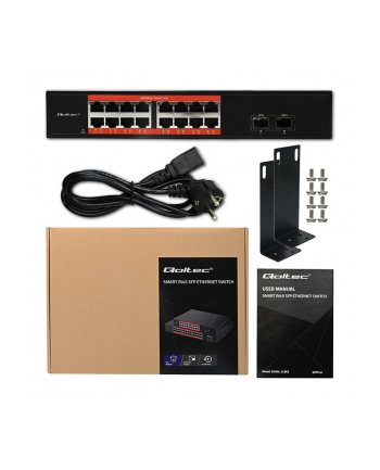 qoltec Przełącznik sieciowy SWITCH Gigabit Ethernet PoE | 16x RJ45 | 2x SFP | 1000 Mb/s nr 1