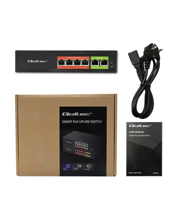 qoltec Przełącznik sieciowy SWITCH FAST Ethernet PoE | 4x RJ45 |  2x    RJ45 Uplink | 65W | 10/100Mb/s