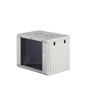 Szafa sieciowa wisząca jednosekcyjna DIGITUS Dynamic 19'' 9U, 600x450, drzwi szyba, szary, niezmontowana, 60kg