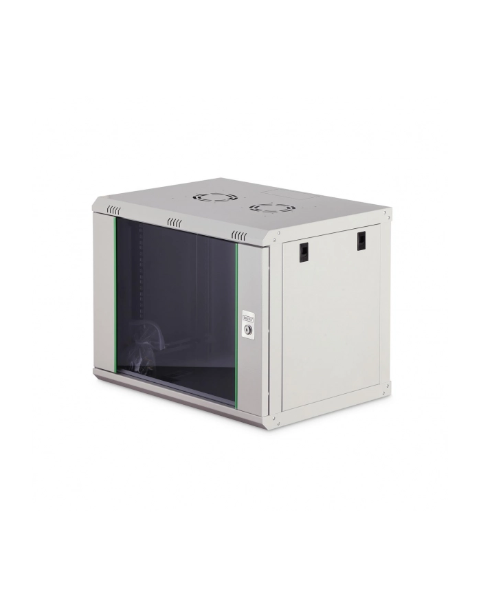 Szafa sieciowa wisząca jednosekcyjna DIGITUS Dynamic 19'' 9U, 600x450, drzwi szyba, szary, niezmontowana, 60kg główny