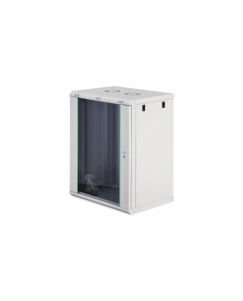 Szafa sieciowa wisząca jednosekcyjna DIGITUS Dynamic 19'' 16U, 600x450, drzwi szyba, szary, niezmontowana, 60kg