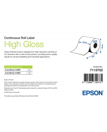 Epson High Gloss Label - Continuous Roll: 102Mm X 33M (7113751)