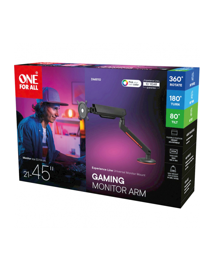 oneforall One for All uchwyt do monitora Experience RGB Single Black 8110 główny