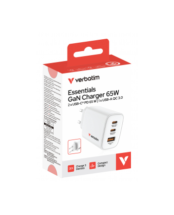 Verbatim Essentials GaN Charger 65W 2xUSB-C/1xUSB-A biały   32353 nr 1