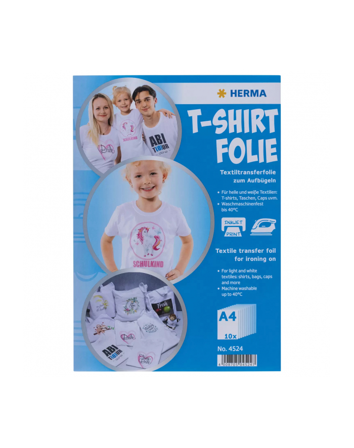Herma T-Shirt Folie A4 dla helle + białye Textilien 10 Blatt  4524 główny