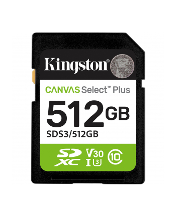Kingston Canvas Select Plus 512 GB SDXC Memory Card UHS-I U3, Class 10, V30