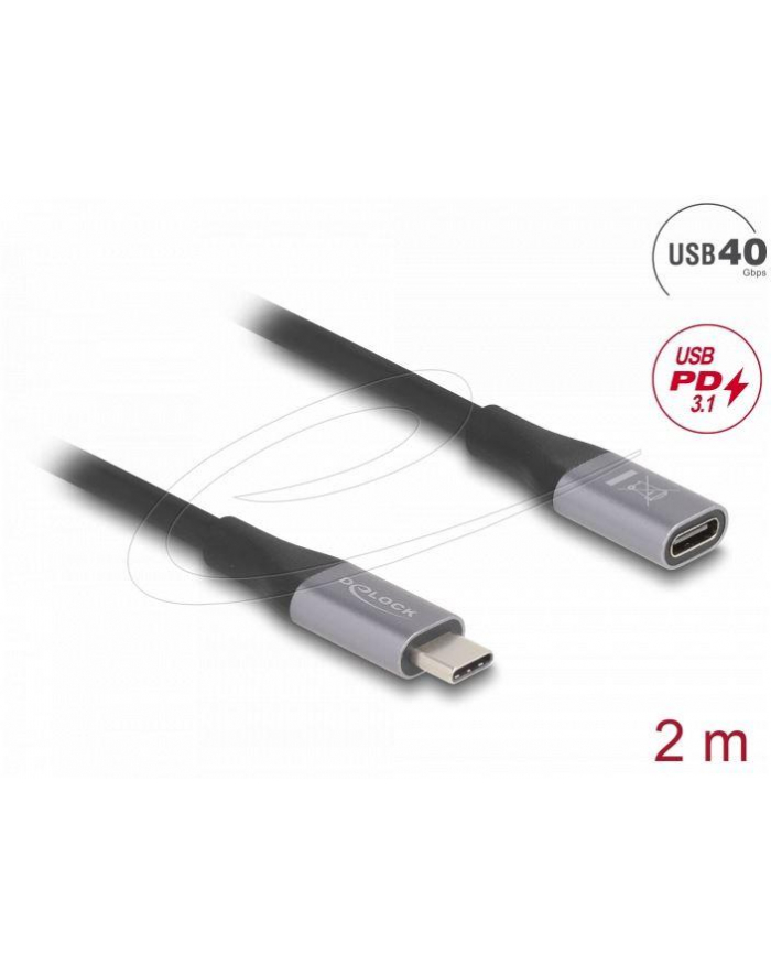 DeLOCK USB4 Gen 3x2 extension cable 40 Gbps, USB-C male > USB-C female black/grey, 2 meters, PD 3.1, charging with 240 watts główny