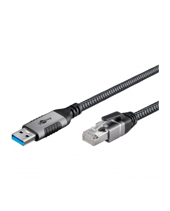 Goobay Ethernet cable USB-A 3.2 Gen1 plug > RJ-45 plug (black/silver, 7.5 meters, braided textile sheath)
