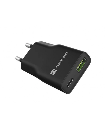 Ładowarka sieciowa, Ładowarka do laptopów Natec Ribera Gan Slim 1x USB-A + 1x USB-C 20W czarna