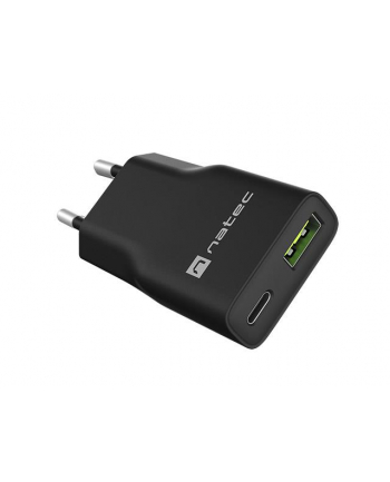 Ładowarka sieciowa, Ładowarka do laptopów Natec Ribera Gan Slim 1x USB-A + 1x USB-C 20W czarna