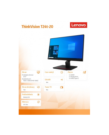lenovo Monitor 23.8 ThinkVision T24t-20 WLED LCD 62C5GAT1EU