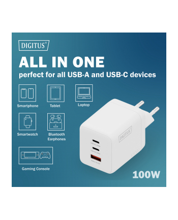 digitus Ładowarka sieciowa/zasilacz USB GaN 100W, 2x USB-C, 1x USB-A, biała nr 2
