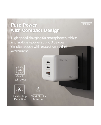 digitus Ładowarka sieciowa/zasilacz USB GaN 100W, 2x USB-C, 1x USB-A, biała nr 1