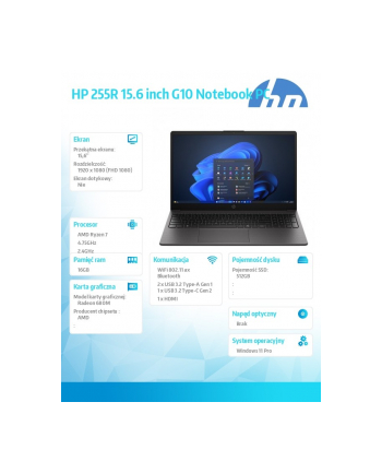 hp inc. Notebook 255R G10 R7-7735U 512GB/16GB/W11P/15,6 '' D4TJ0ET nr 1