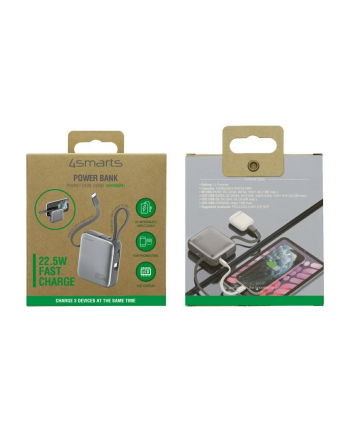 4smarts Powerbank Pocket Dual Cord 10000mAh 22,5W z wbudowanym kablem USB-C 15cm Szary nr 1