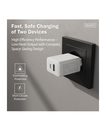 digitus Ładowarka sieciowa/zasilacz USB 20W, 1x USB-C, 1x USB-A, biała nr 2