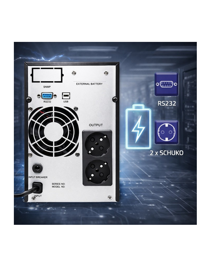 qoltec Zasilacz awaryjny UPS Pure Sine Wave | 1kVA | 800W | AVR | LCD | Czysty Sinus główny