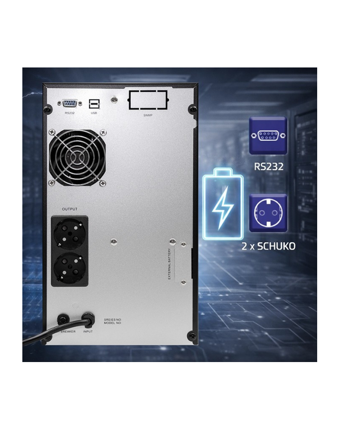 qoltec Zasilacz awaryjny UPS Pure Sine Wave | 2kVA | 1600W | AVR | LCD |Czysty Sinus główny