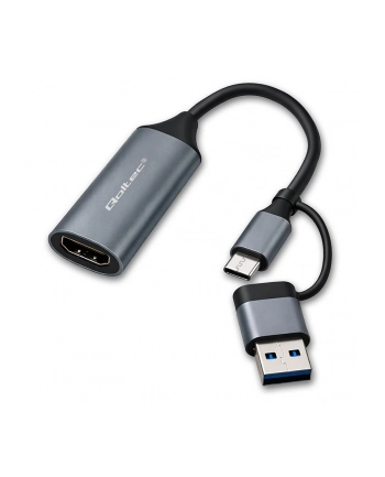 qoltec Adapter USB-C USB-A | HDMI | 4K 30Hz | aluminium
