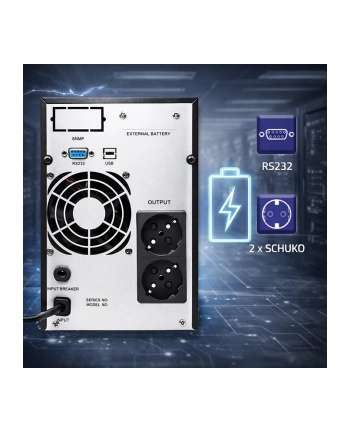 qoltec Zasilacz awaryjny UPS Pure Sine Wave | 1kVA | 800W | AVR | LCD | Czysty Sinus