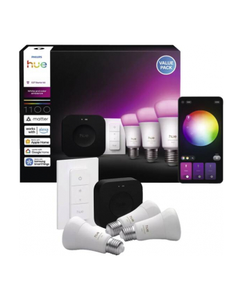 Philips Hue Bridge Pro + 3 x E27 + Dimmer switch Zestaw startowy: 3 inteligentne żarówki E27 + Dimmer switch + Bridge Pro