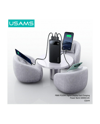 usams Powerbank PB80 10000mAh 20W PD 2xUSB-A + USB-C biały