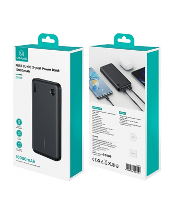 usams Powerbank PB83 10000mAh PD 2xUSB-A USB-C czarny