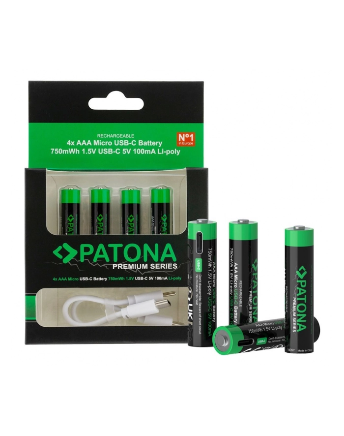 Patona Premium 4x Akumulatory Aaa z Usb-c i kablem 2 do 1 główny
