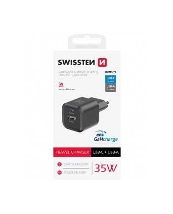 Swissten Czarna Ładowarka Sieciowa Qc Usb-A 27 W Usb-C Pd 35