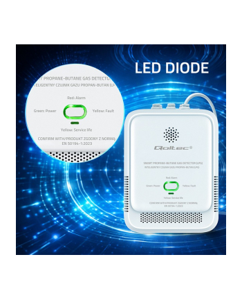 qoltec Czujnik wycieku gazu Propan-Butan | detektor LPG | alarm 85dB |  LED nr 2