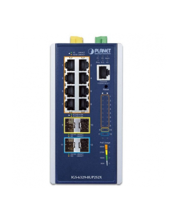 Planet Ip30 Din Rail Industrial L3 Zarządzany Gigabit Ethernet (10 100 1000) Obsługa Poe Niebieski Szary (Igs63298Up2S2X)