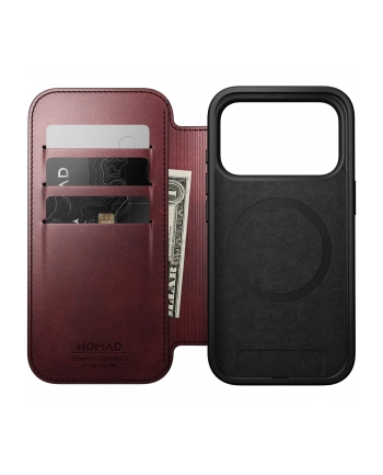 Nomad Modern Leather Folio iPhone 17 Pro bordowy Horween