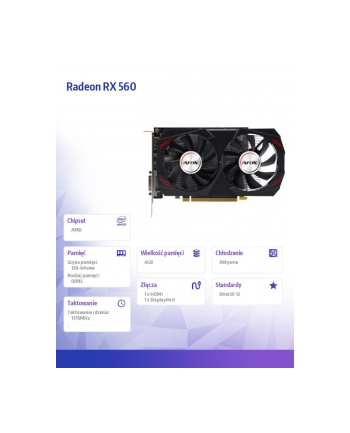afox Karta graficzna - Radeon RX 560 4GB GDDR5 128bit DP HDMI DVI Dual Fan