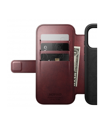 Nomad Modern Leather Folio iPhone 17 Pro bordowy Horween