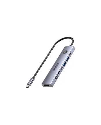 UNITEK HUB USB-C 7W1 PD 100W HDMI 20 Z PRZYCISKIEM ON/OFF