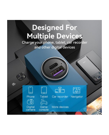 Ładowarka samochodowa Vention USB-A USB-C 30W PD