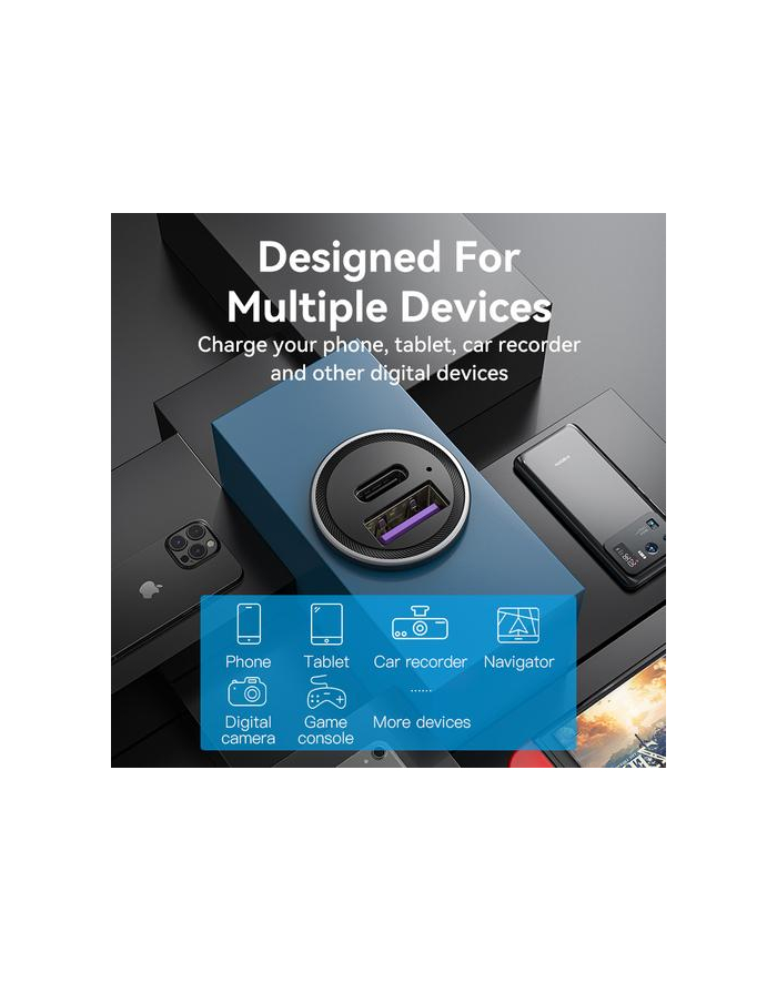 Ładowarka samochodowa Vention USB-A USB-C 30W PD główny