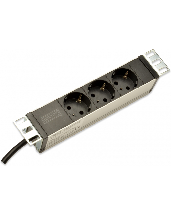 Listwa zasilająca PDU 10'''', 1U, 3 gniazda Schuko, 16A, 4000W, aluminiowa, 2m główny