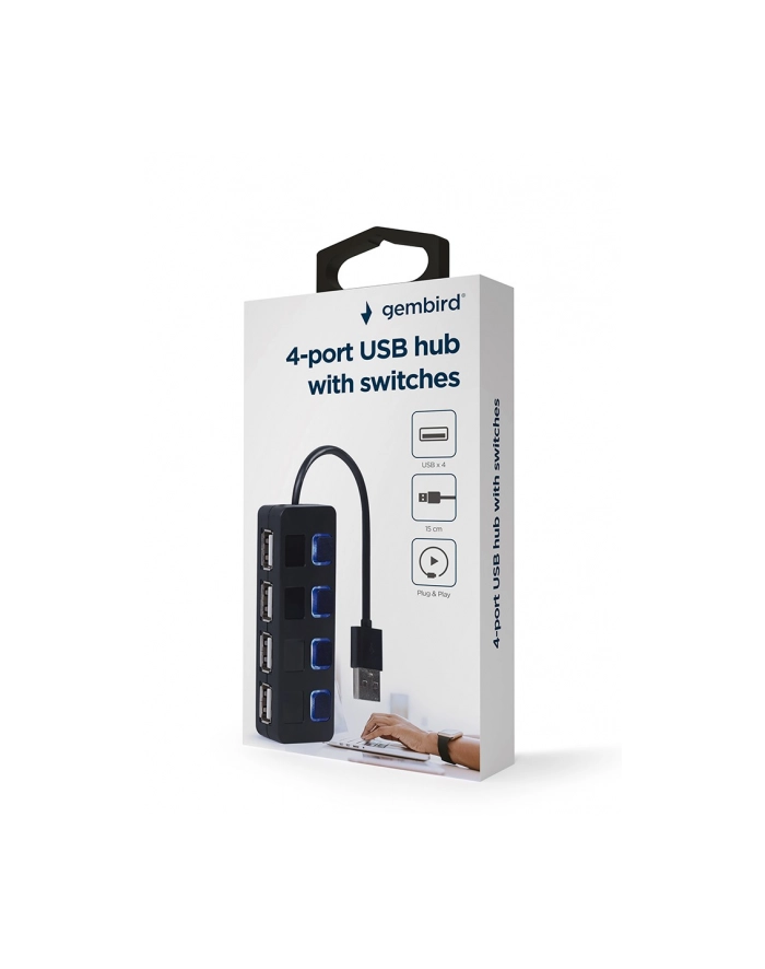 gembird HUB USB 2.0 4-portowy z przełącznikami, czarny główny