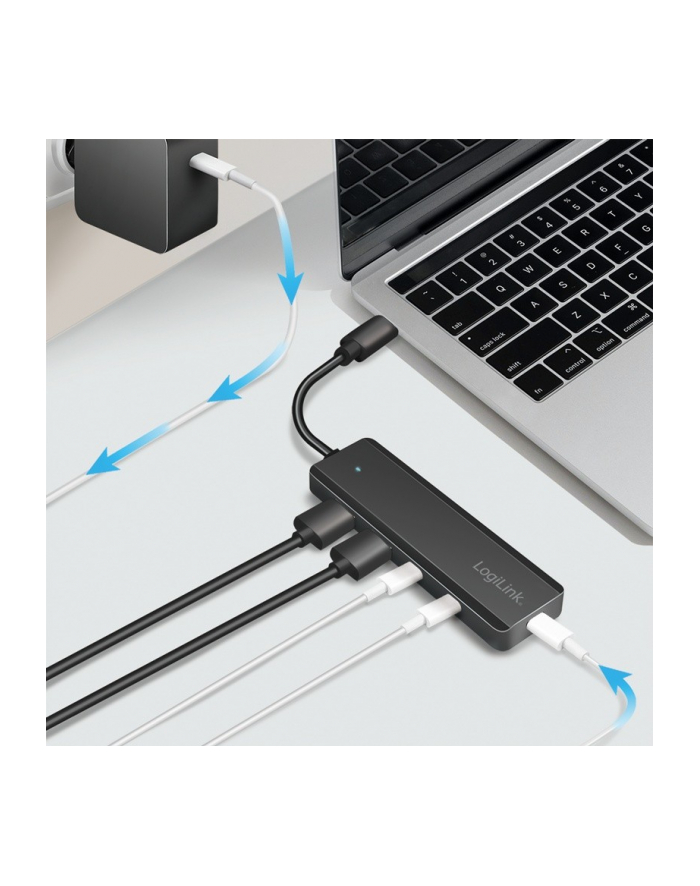 logilink Hub USB-C, 4-porty 2x USB-A,2xUSB-C, czarny główny